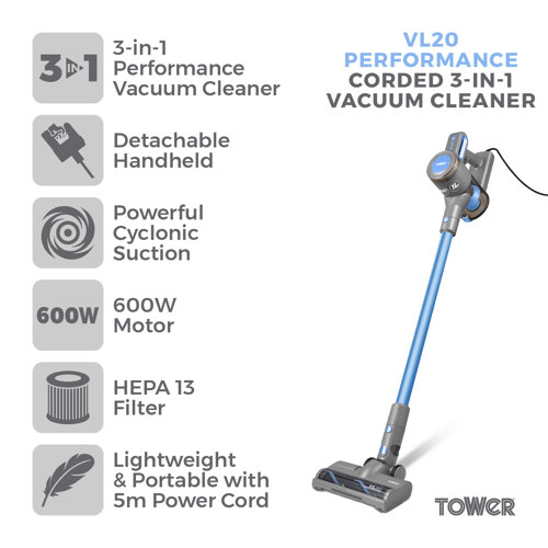 Tower Vl20 3In1 Performance Corded Vacuum Cleaner With Hepa Filter